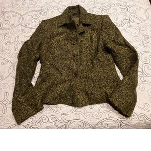 Louben Vintage 8 Olive Green Boucle Wool Blend Blazer Jacket Made in Canada